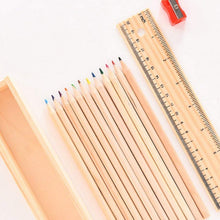 Colorful Wooden Pencil Set with Pencil box, Ruler, Sharpener (12 Pcs Set)